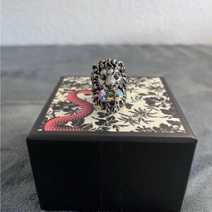 Brand New Gucci Lion Head Silver Ottone Palladio Crystal Size 16 (US 7.5)